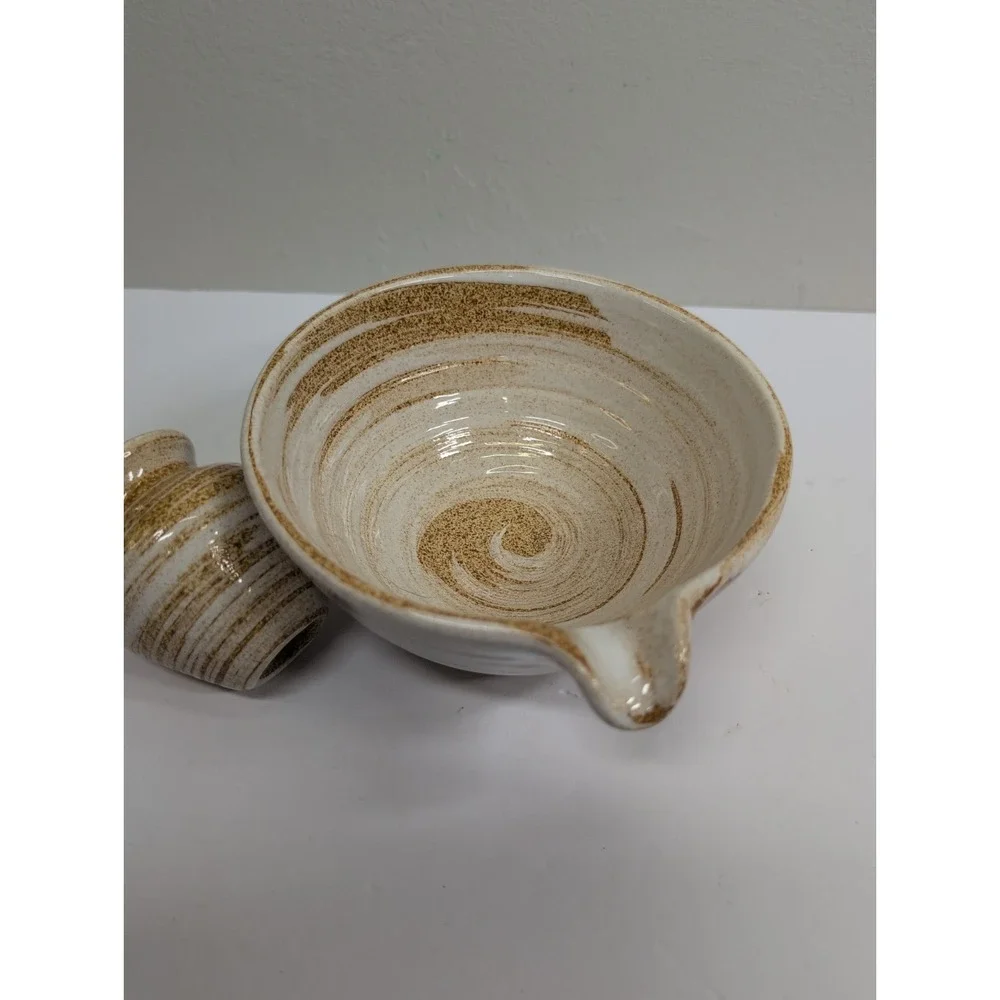2Pcs Matcha Ceramic Pottery Bowl Tea Bowl with Pouring Spout Whisk Tea Bowl